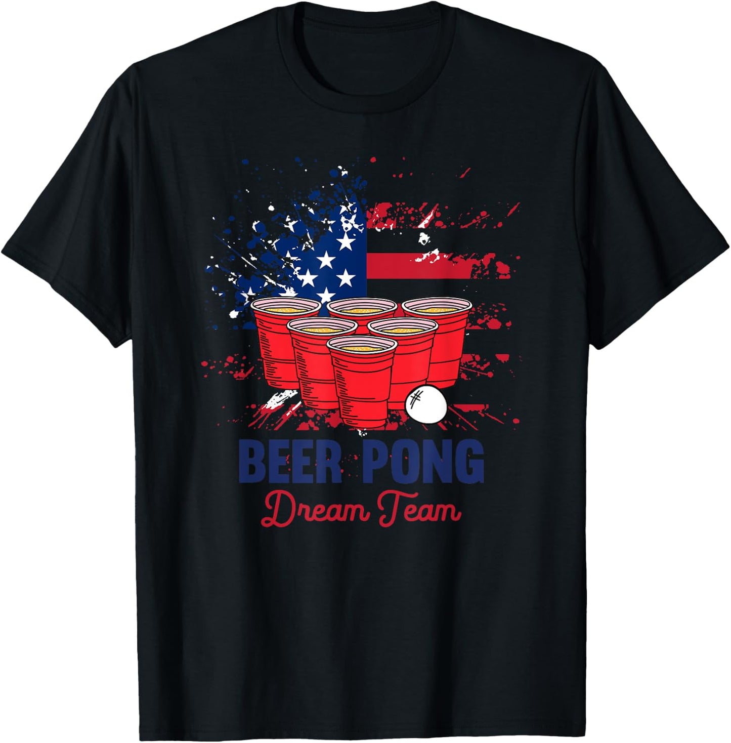 Beer Pong USA Flag Team | Patriotic Drinking Game Gift T-Shirt - T-Shirt | Black