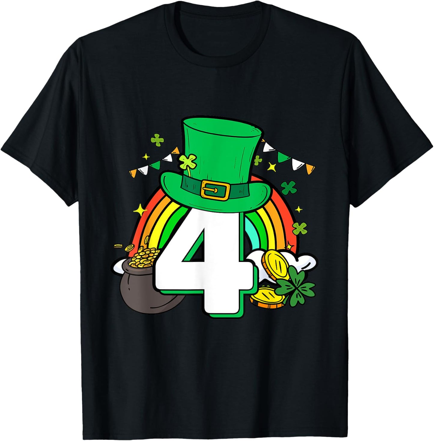 4th Birthday St Patrick's Day 4 Years Old Boys Girls Kid T-Shirt - T-Shirt | Black