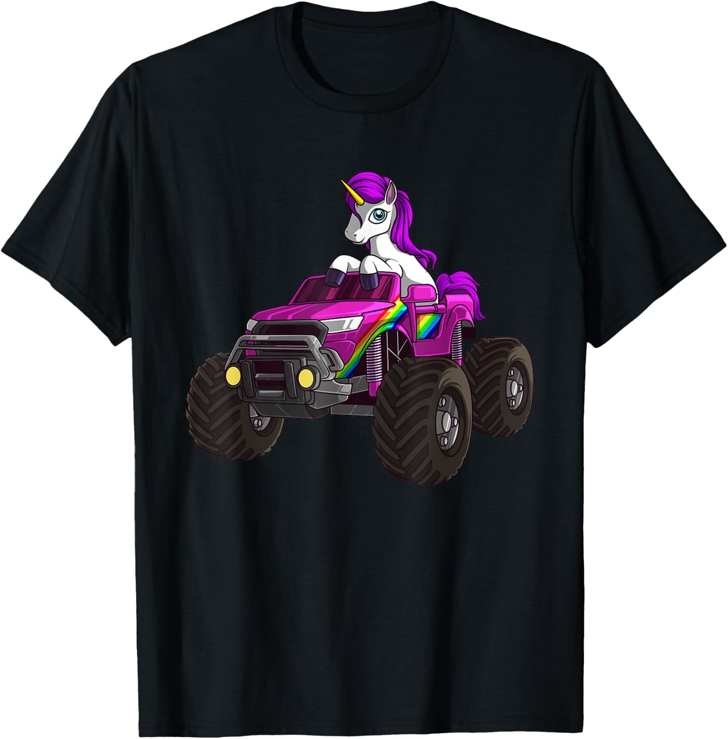 Funny Unicorn Monster Truck Gift Girls Cool Pink Party T-Shirt - T-Shirt | Black