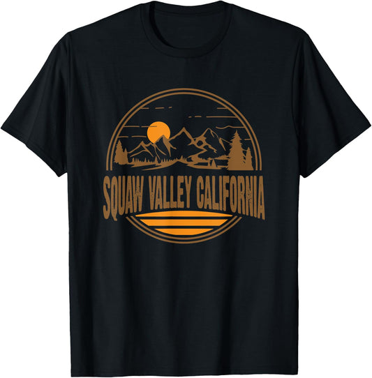 Vintage Squaw Valley California Mountain Hiking Print T-Shirt - T-Shirt | Black