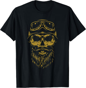Biker Skull with Beard Motorcycle Design T-Shirt - T-Shirt | Black