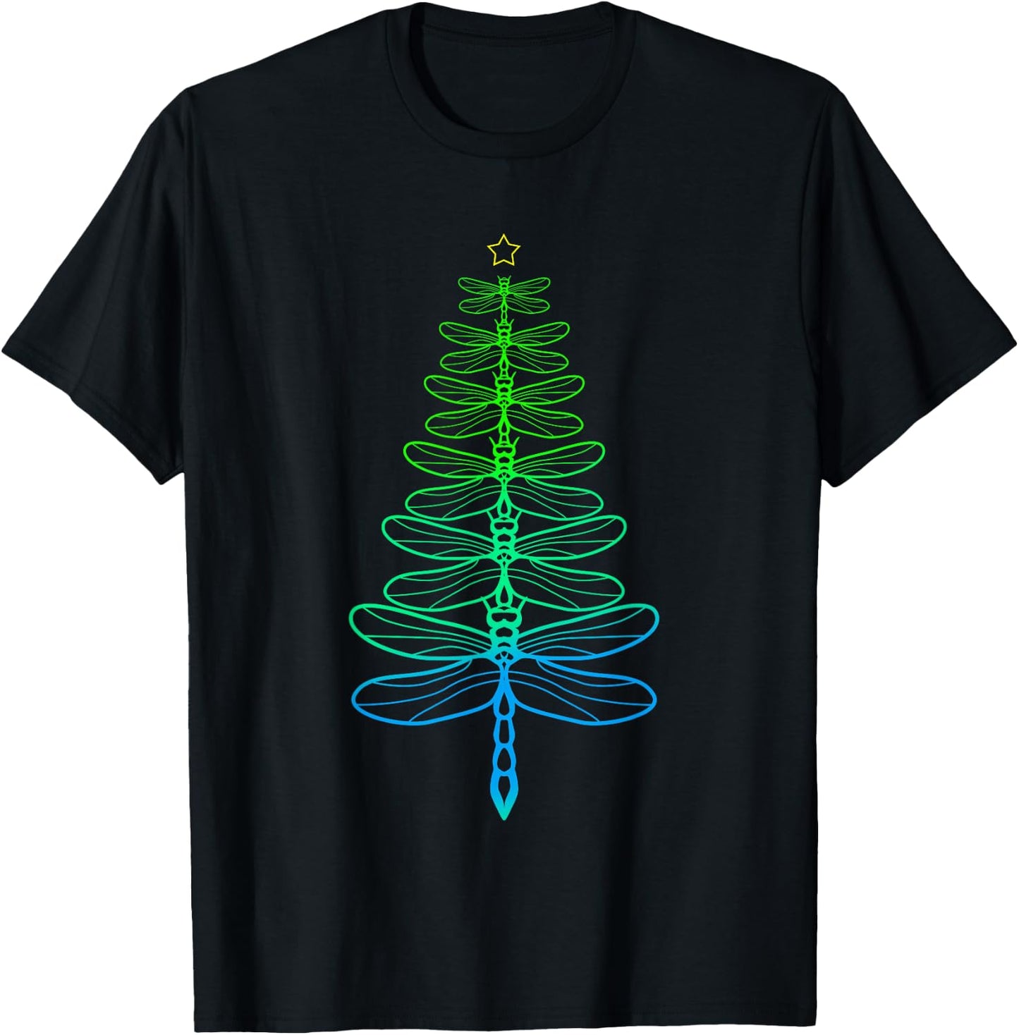 Dragonfly Christmas Tree T-Shirt - T-Shirt | Black