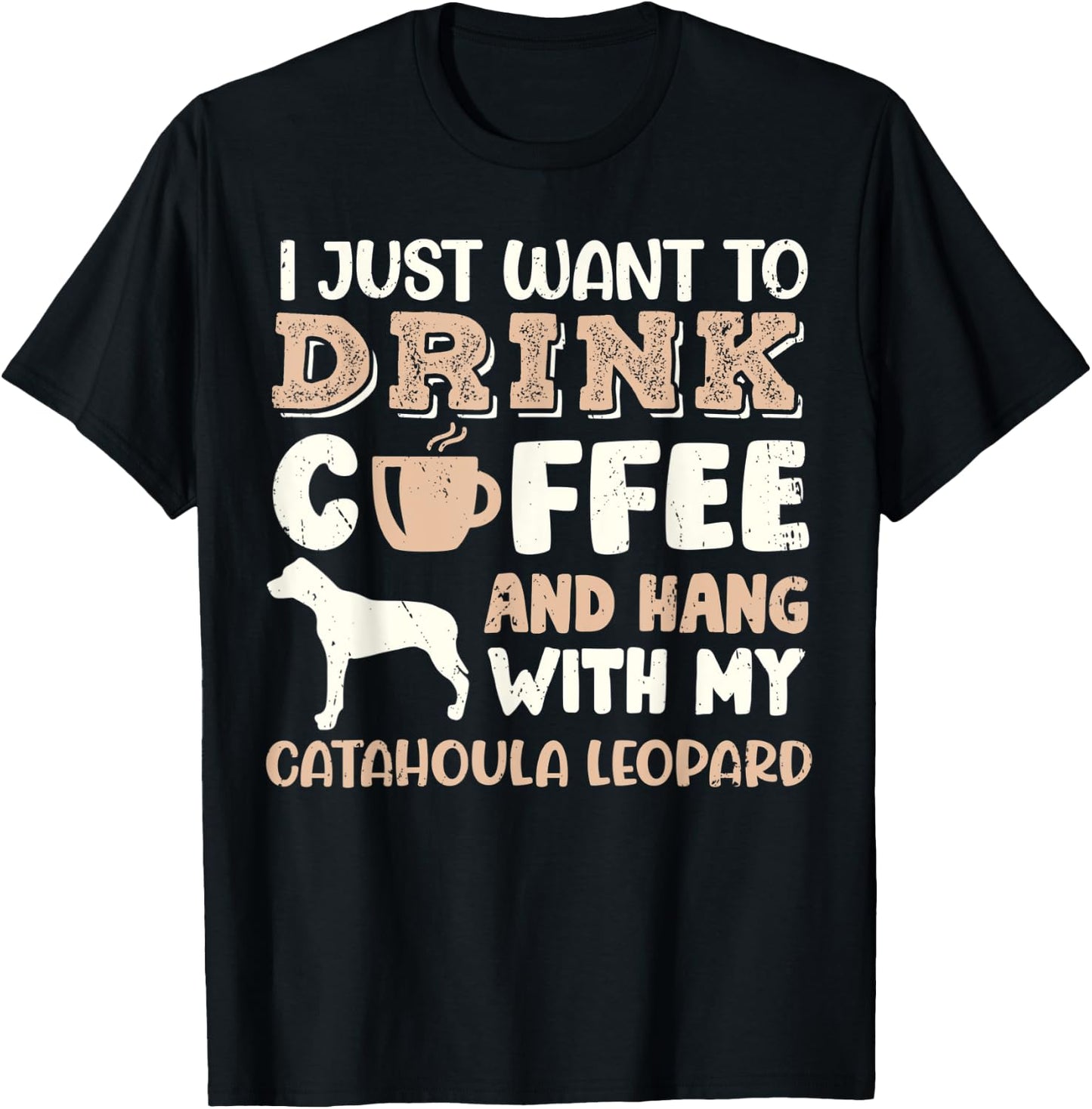 Funny Catahoula Leopard Drink Coffee Hand With Dog Mom Gift Men Women Kids T-Shirt - T-Shirt | Black