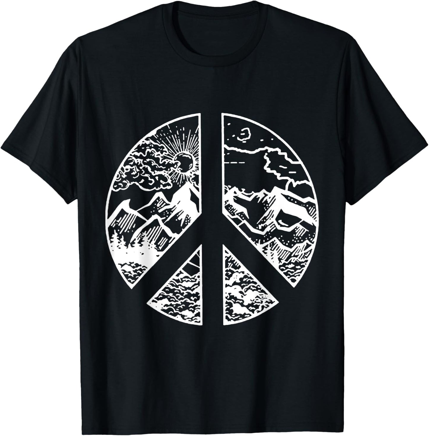 Nature Peace Outdoor Adventures Mountain Peace Sign Hippie T-Shirt - T-Shirt | Black