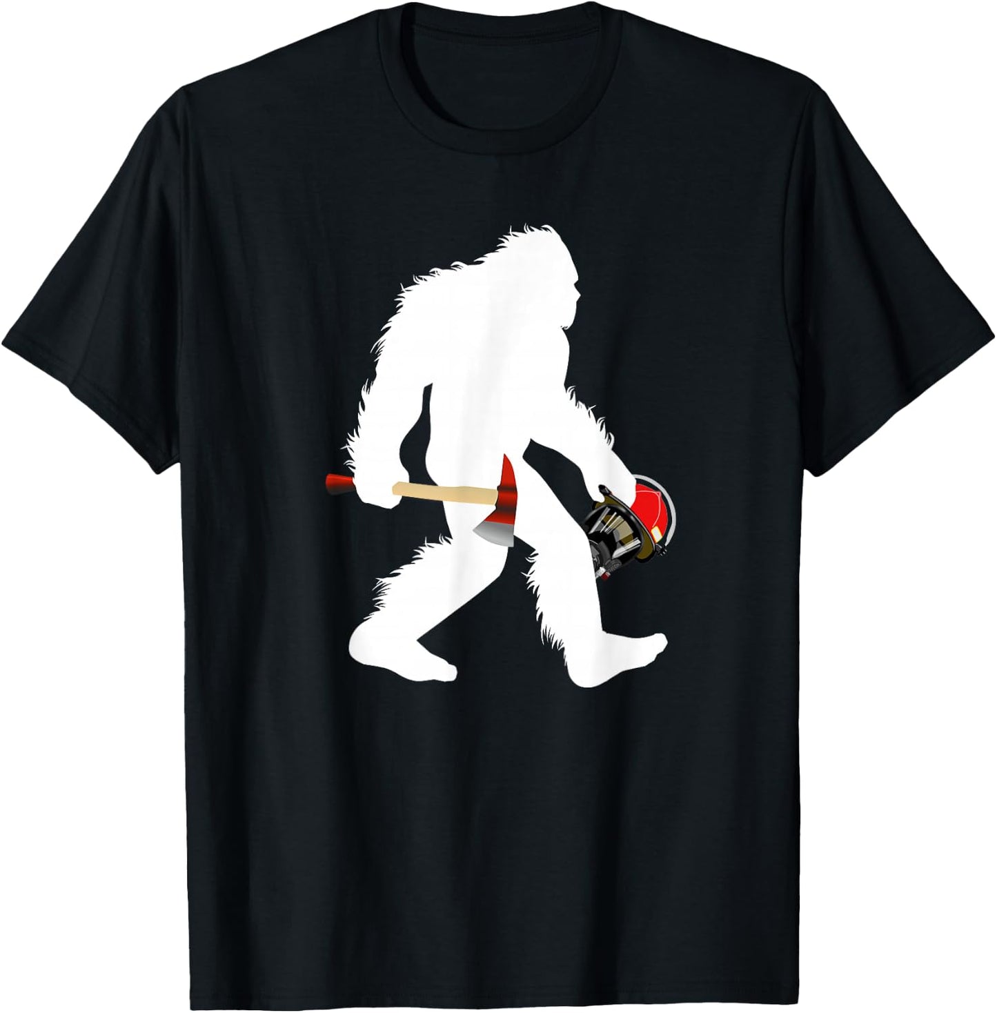 Bigfoot Wildland Firefighter Woodland Sasquatch Fireman T-Shirt - T-Shirt | Black