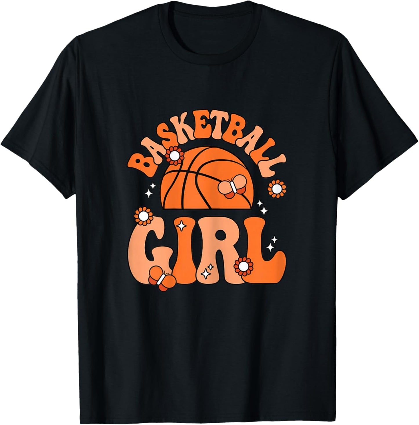 Basketball Girl Cute Groovy Basketball Lover Women Girls T-Shirt - T-Shirt | Black