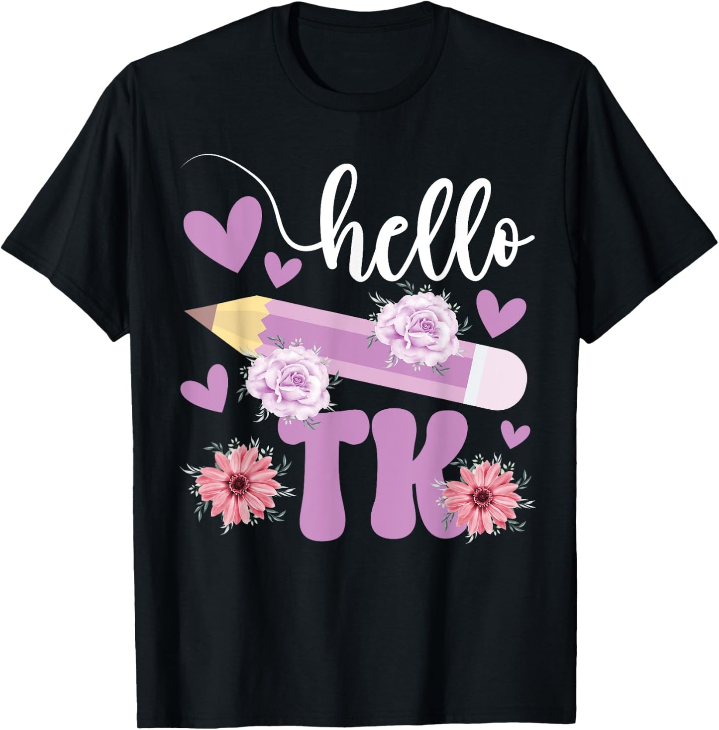 Hello TK Transitional Kindergarten Student TK Teacher Women Girls Kids T-Shirt - T-Shirt | Black