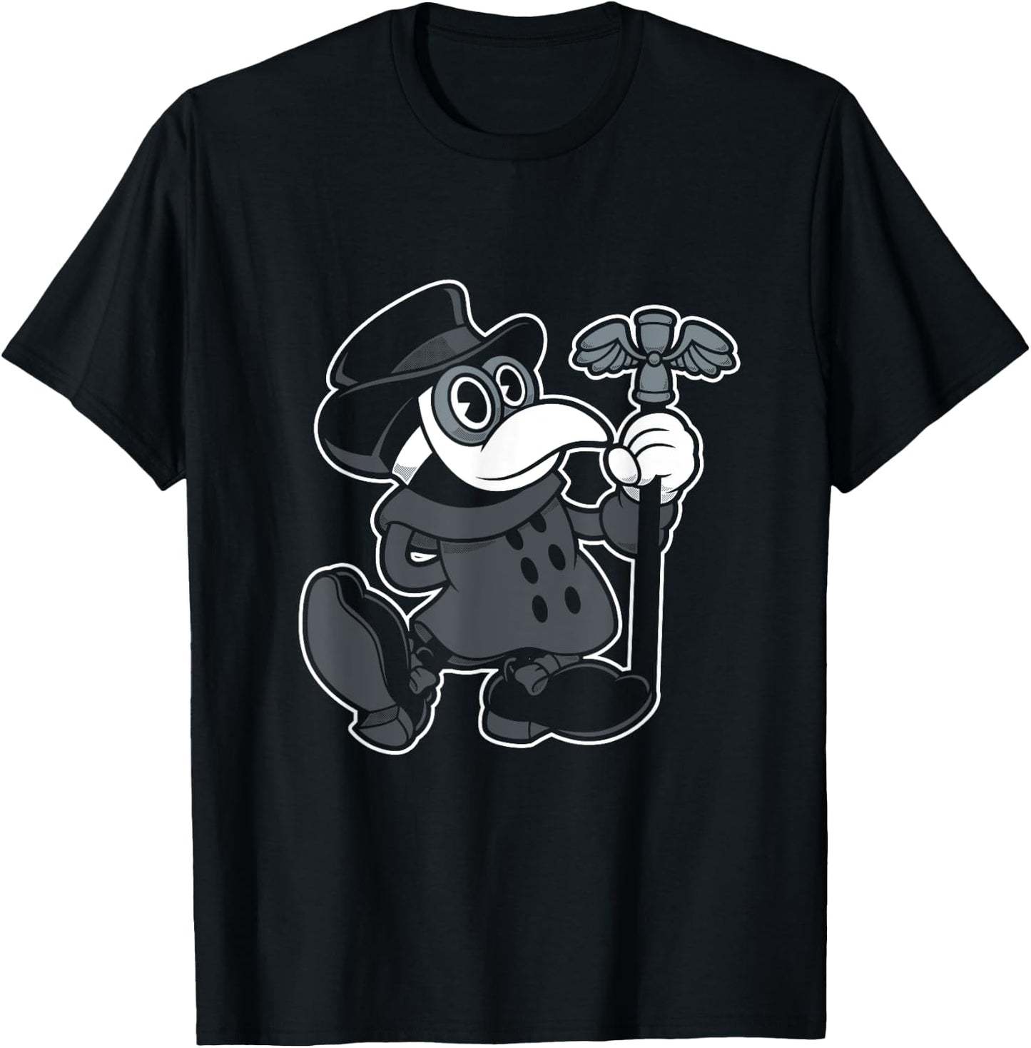 Vintage Cartoon Plague Doctor - Creepy Cute - Spooky Goth T-Shirt - T-Shirt | Black