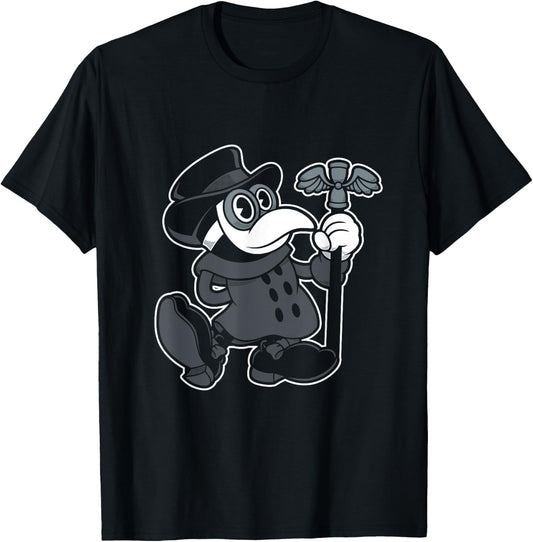 Vintage Cartoon Plague Doctor - Creepy Cute - Spooky Goth T-Shirt - T-Shirt | Black