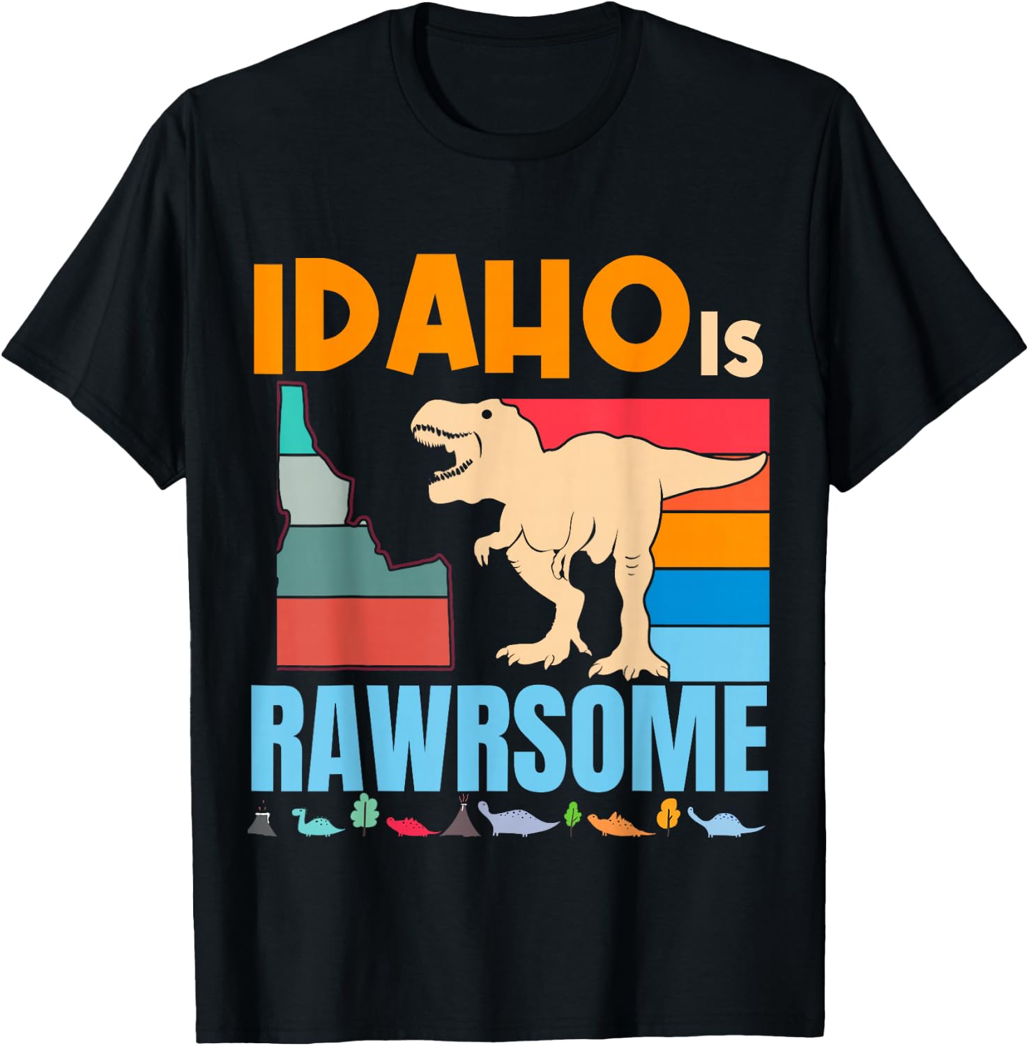Idaho Is Awesome Dinosaur I Love Idaho Gift Kids Boys Girls T-Shirt - T-Shirt | Black