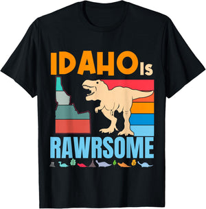 Idaho Is Awesome Dinosaur I Love Idaho Gift Kids Boys Girls T-Shirt - T-Shirt | Black