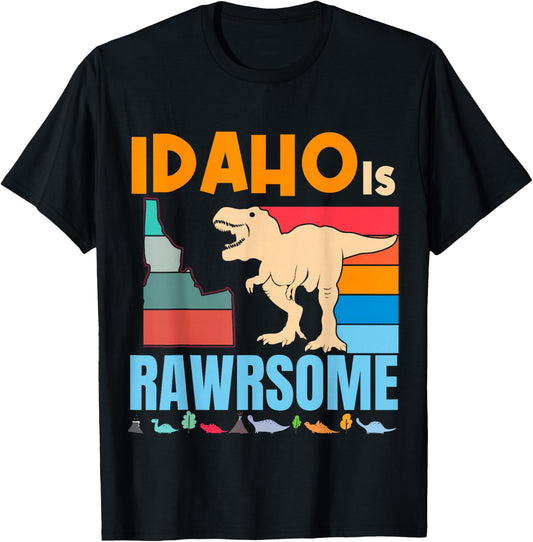 Idaho Is Awesome Dinosaur I Love Idaho Gift Kids Boys Girls T-Shirt - T-Shirt | Black