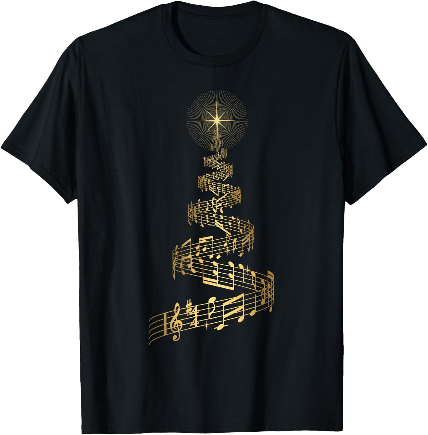 Christmas Tree Music Notes T Shirt Musical Xmas Tree Gift T-Shirt - T-Shirt | Black