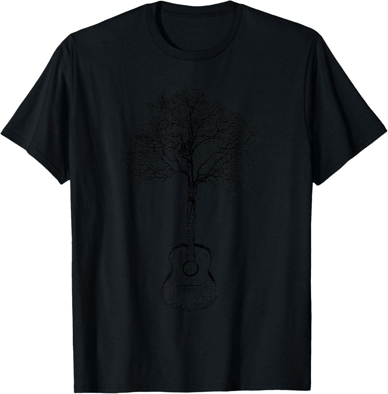 Tree Acoustic Guitar Minimalist Music is Life Vintage T-Shirt - T-Shirt | Black