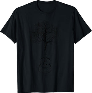 Tree Acoustic Guitar Minimalist Music is Life Vintage T-Shirt - T-Shirt | Black