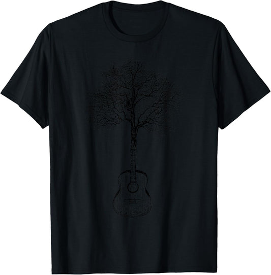 Tree Acoustic Guitar Minimalist Music is Life Vintage T-Shirt - T-Shirt | Black