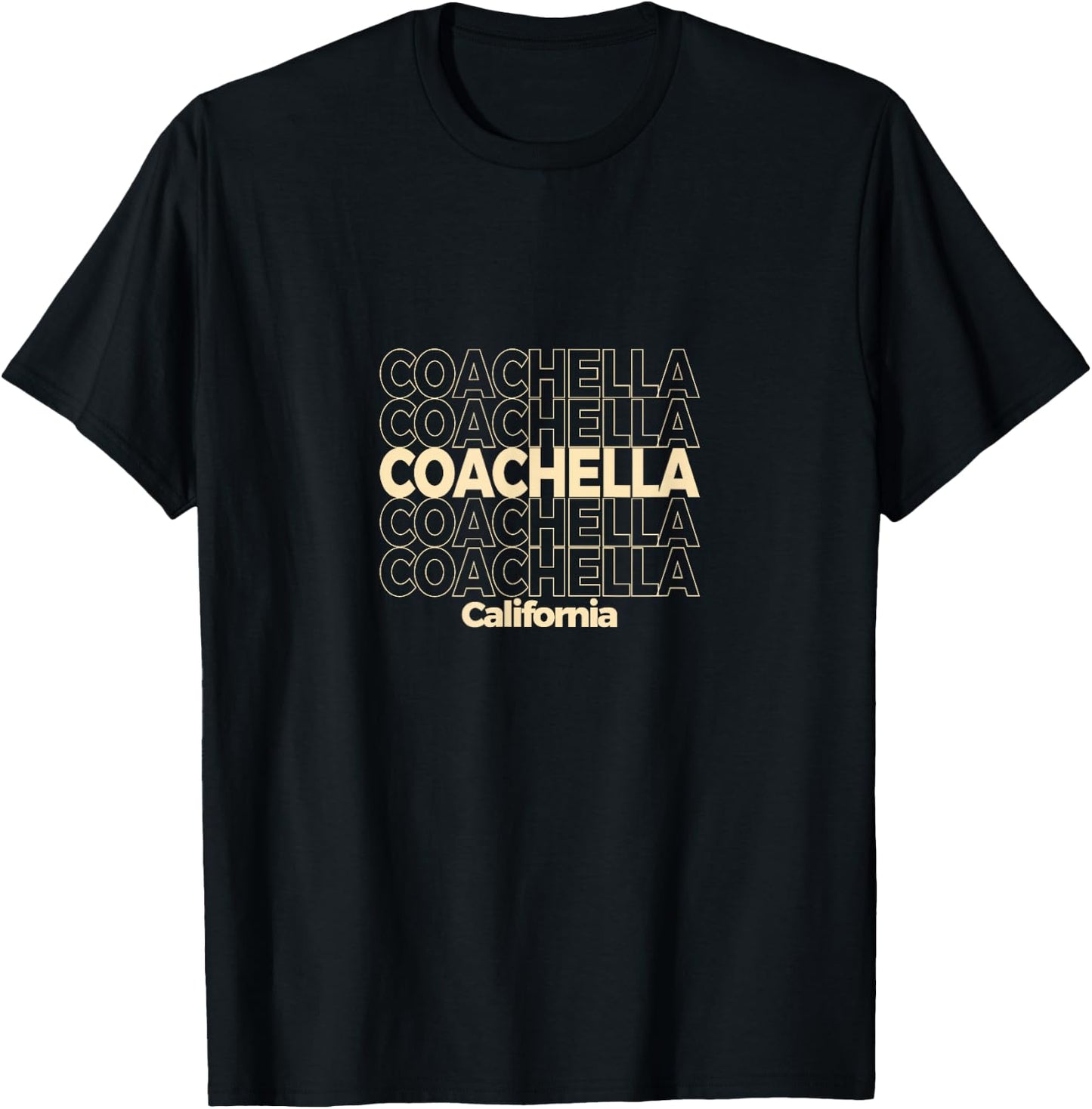 Vintage Coachella, California Repeating Text , Small, Black T-Shirt - T-Shirt | Black