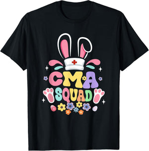 Retro Groovy CMA Squad Bunny Ear Flower Easter T-Shirt - T-Shirt | Black