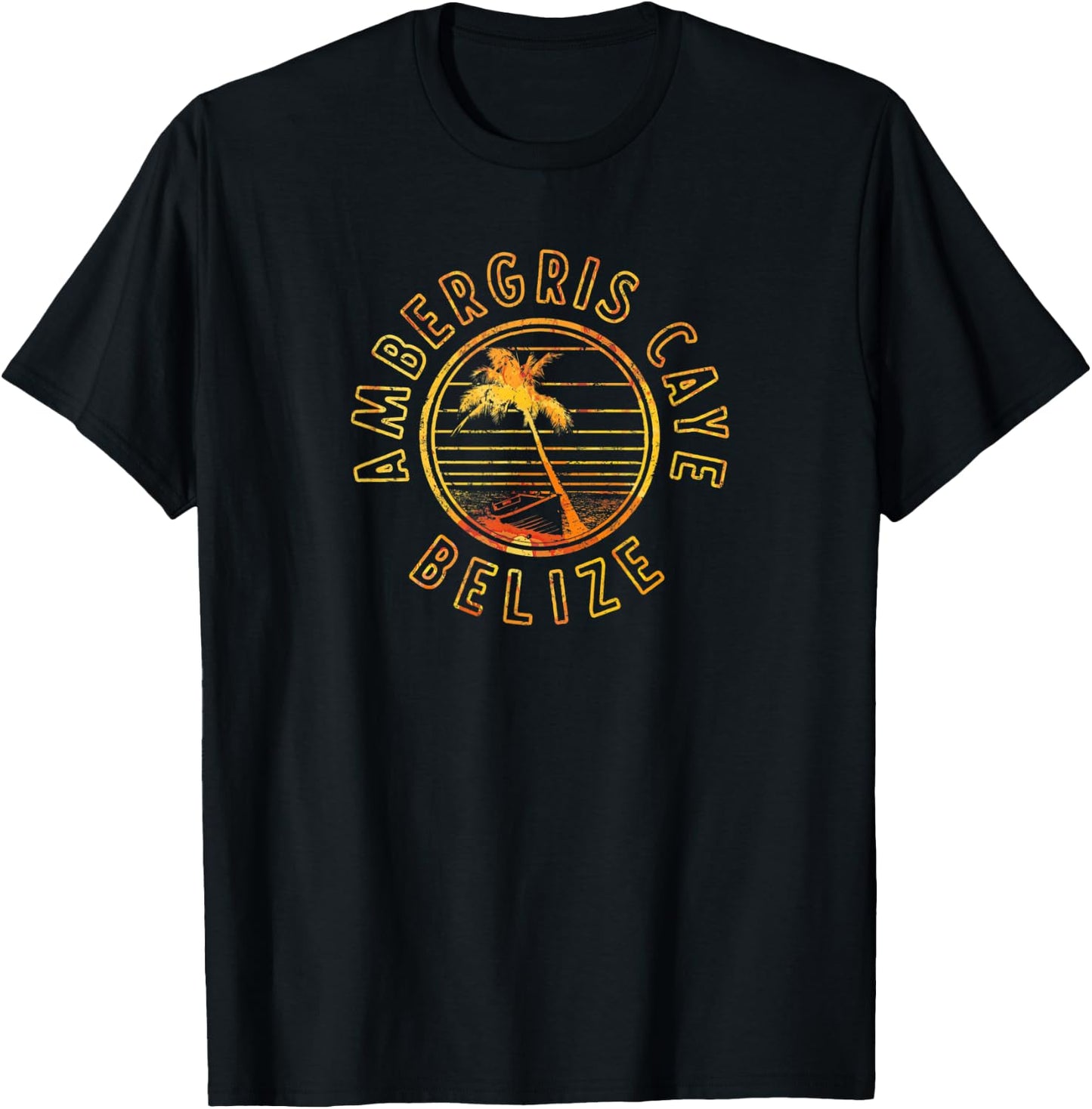 Belize Ambergris Caye Retro Sunset T-Shirt - T-Shirt | Black