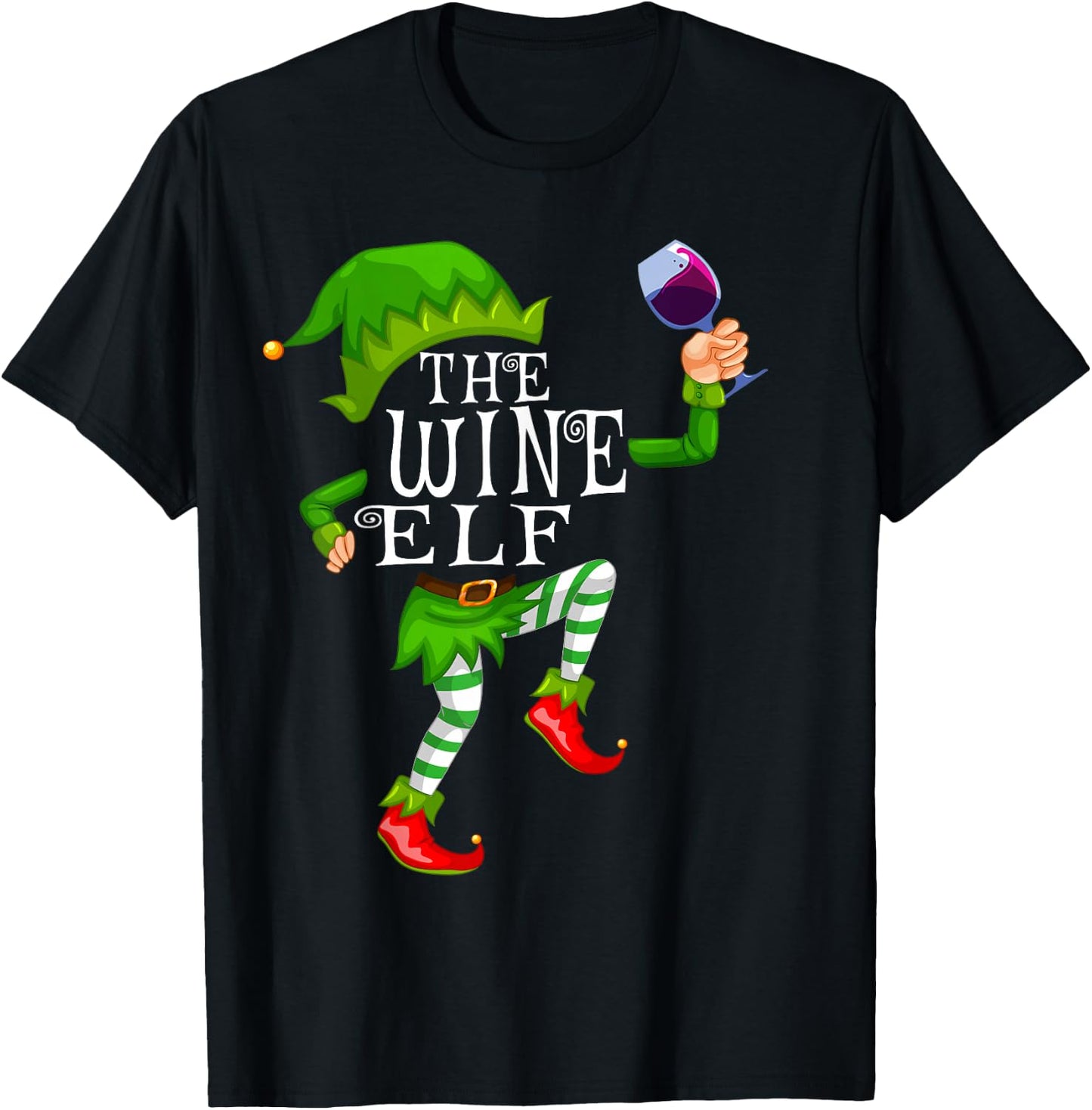The Wine Elf Wine Drinking Matching Family Christmas Pajama T-Shirt - T-Shirt | Black