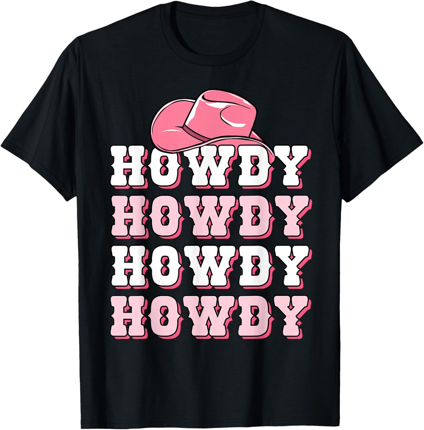 Girls Pink Howdy Western Shirt Cowboy Hat Southern Cowgirl T-Shirt - T-Shirt | Black
