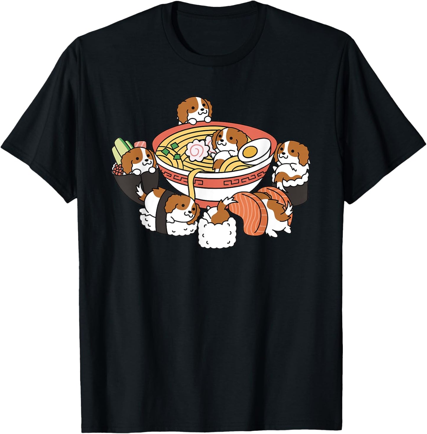 Ramen Sushi Cavalier King Charles Spaniel Dog T-Shirt - T-Shirt | Black