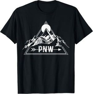 PNW - Pacific Northwest Outdoor Apparel Co. Black Adults , Small, Short Sleeve, , Modern Mountain Letter Print Embroidery T-Shirt - T-Shirt | Black