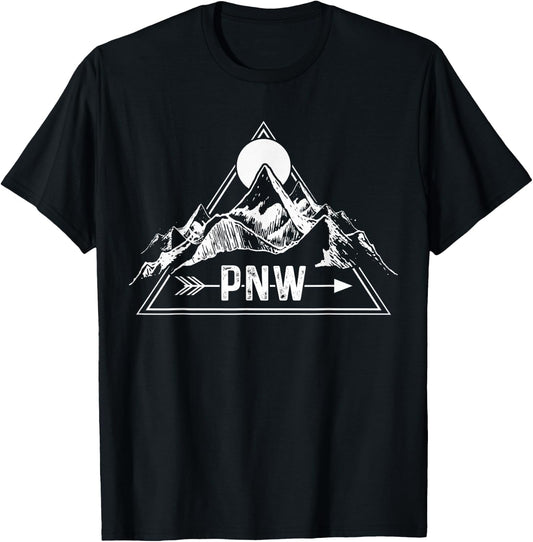 PNW - Pacific Northwest Outdoor Apparel Co. Black Adults , Small, Short Sleeve, , Modern Mountain Letter Print Embroidery T-Shirt - T-Shirt | Black