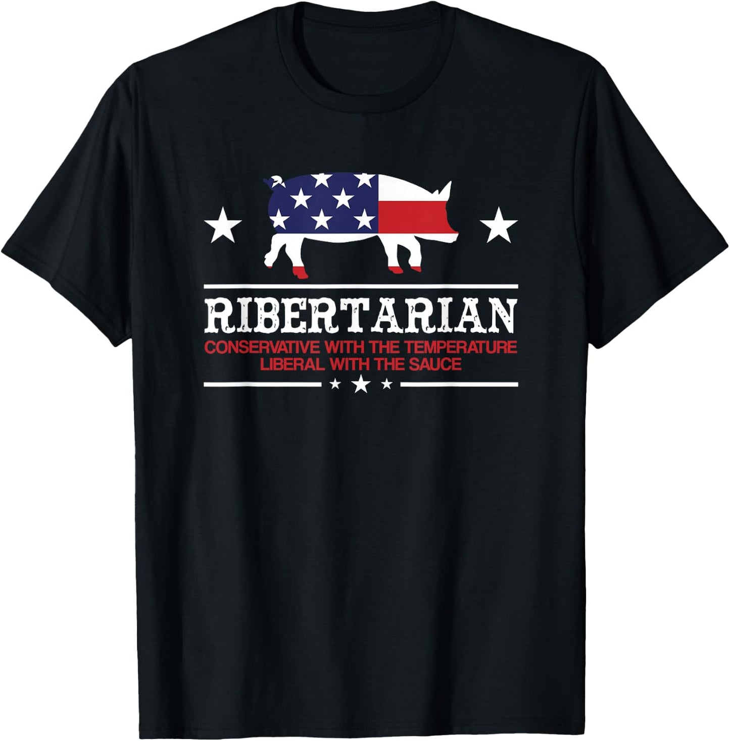 Ribertarian Ribs Pig Patriot Grilling Smoker Grill Funny BBQ T-Shirt - T-Shirt | Black