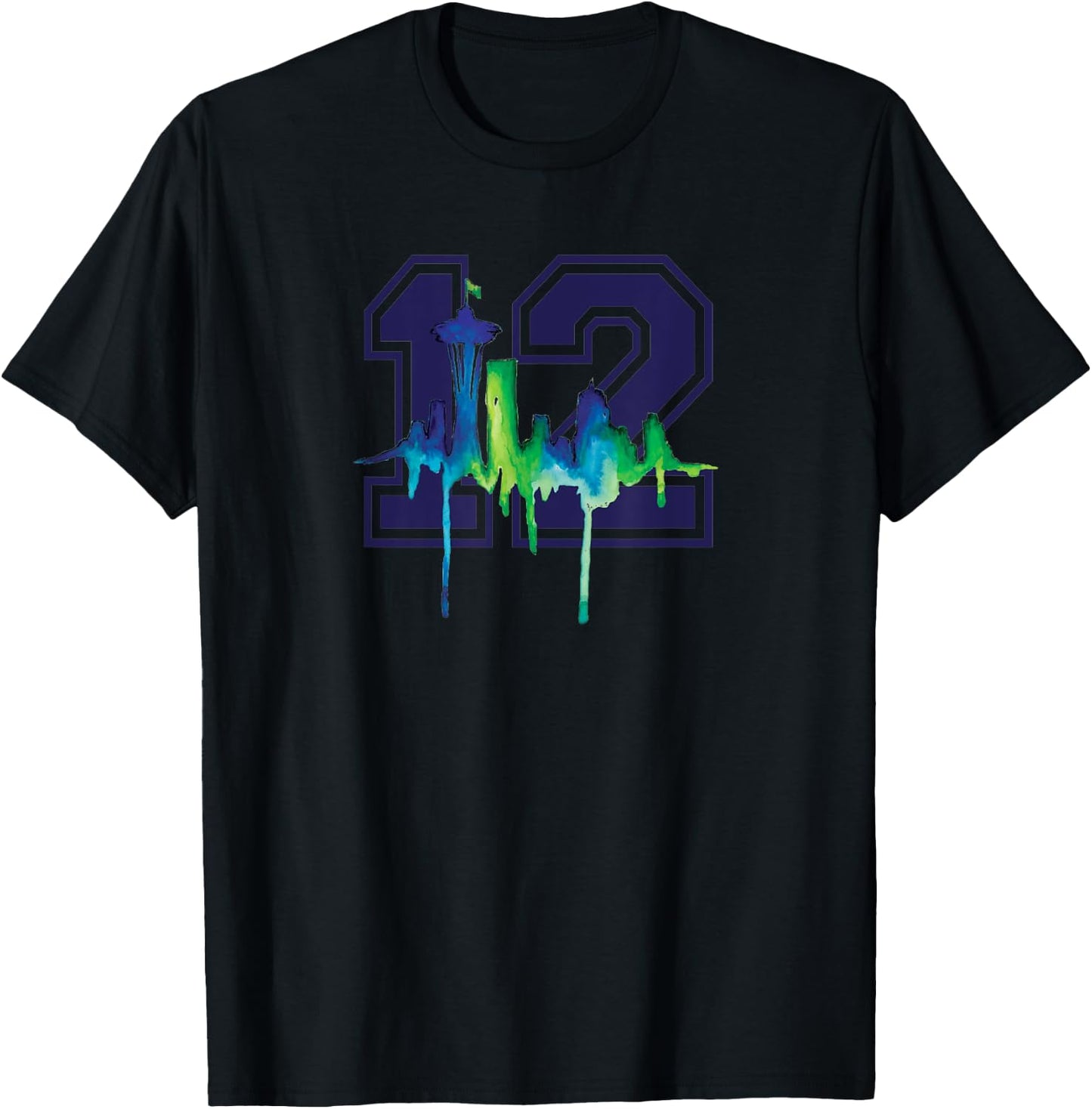 Seattle Football Fan - city skyline 12 watercolor T-Shirt - T-Shirt | Black