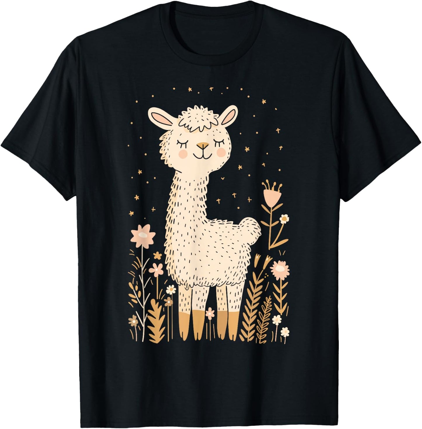 Llama Alpaca Lama Cute Flowers Adorable Baby Farm Animal T-Shirt - T-Shirt | Black