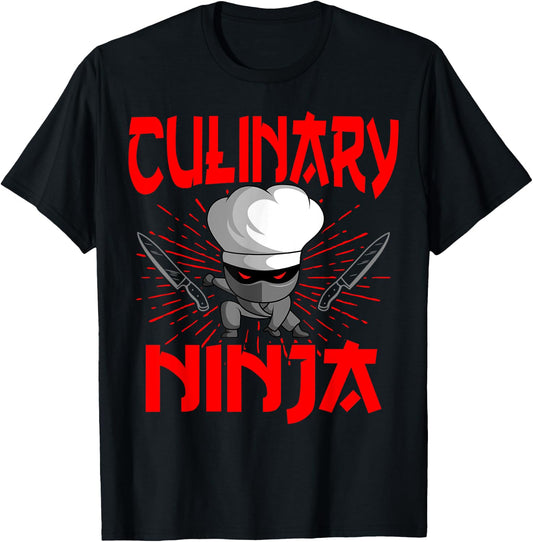 Chef Ninja Cook Kitchen Knife Hat Culinary Sous-Chef Cuisine T-Shirt - T-Shirt | Black