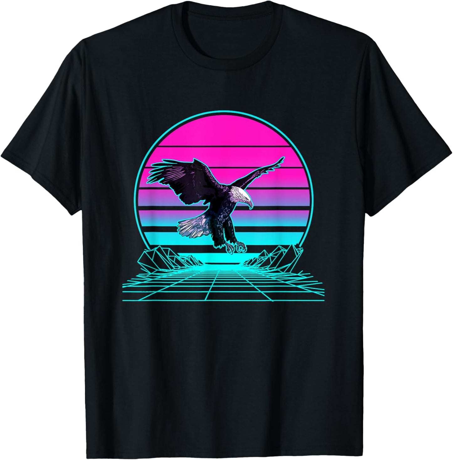 Vintage Retro Sunset Bald Eagle T-Shirt - T-Shirt | Black