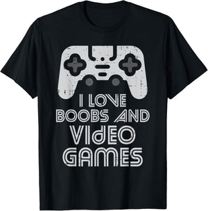 I Love Boobs And Video Games Funny Gaming Gamer Adult Men T-Shirt - T-Shirt | Black