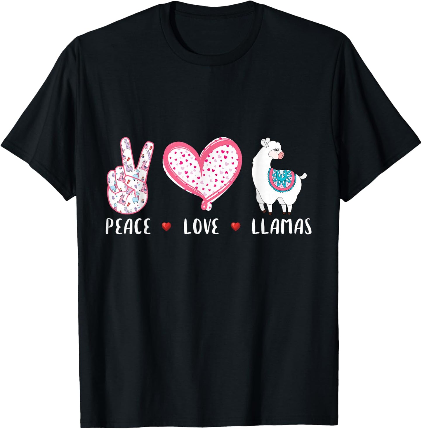 Peace Love Llamas Gift Girls Boys Kids Women Men Llama T-Shirt - T-Shirt | Black