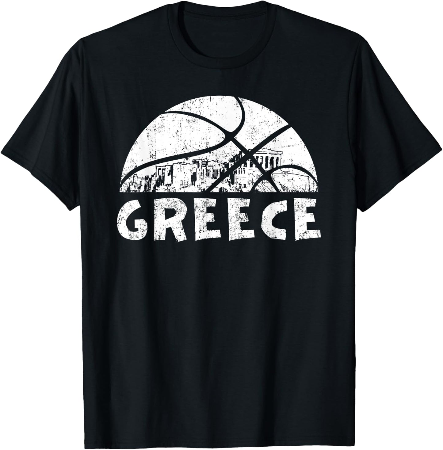 Greece Basketball Vintage Distressed T-Shirt - T-Shirt | Black