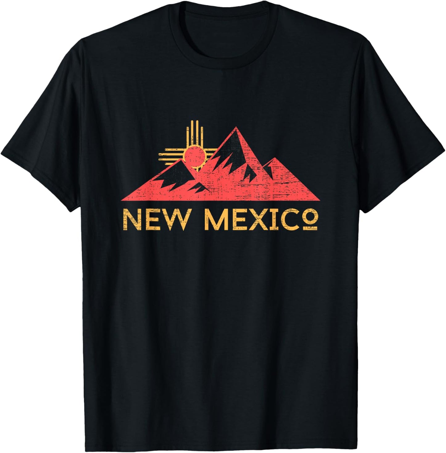 Zia Sun Symbol New Mexico Mountains Retro Vintage Sunset T-Shirt - T-Shirt | Black