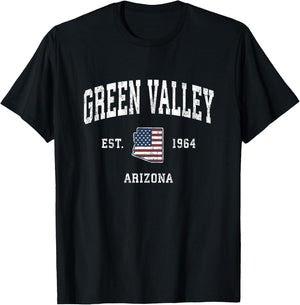 Green Valley Arizona AZ Vintage American Flag Sports Design T-Shirt - T-Shirt | Black