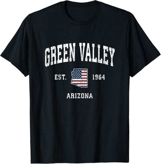 Green Valley Arizona AZ Vintage American Flag Sports Design T-Shirt - T-Shirt | Black