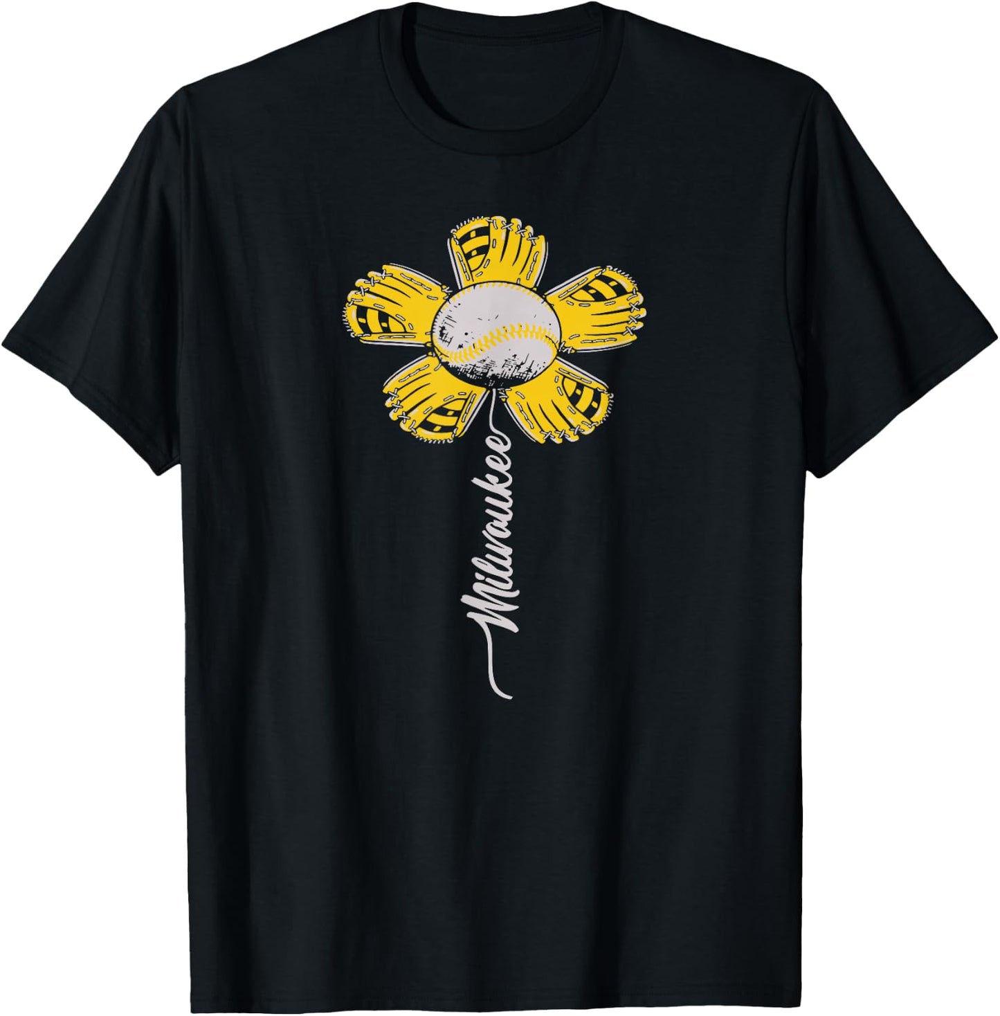 Milwaukee Baseball Flower, Baseball Enthusiasts 2024 T-Shirt - T-Shirt | Black