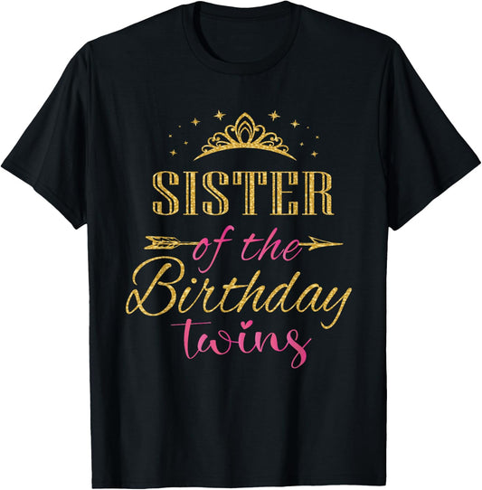 Sister of The Birthday Twins Kids Party T-Shirt - T-Shirt | Black