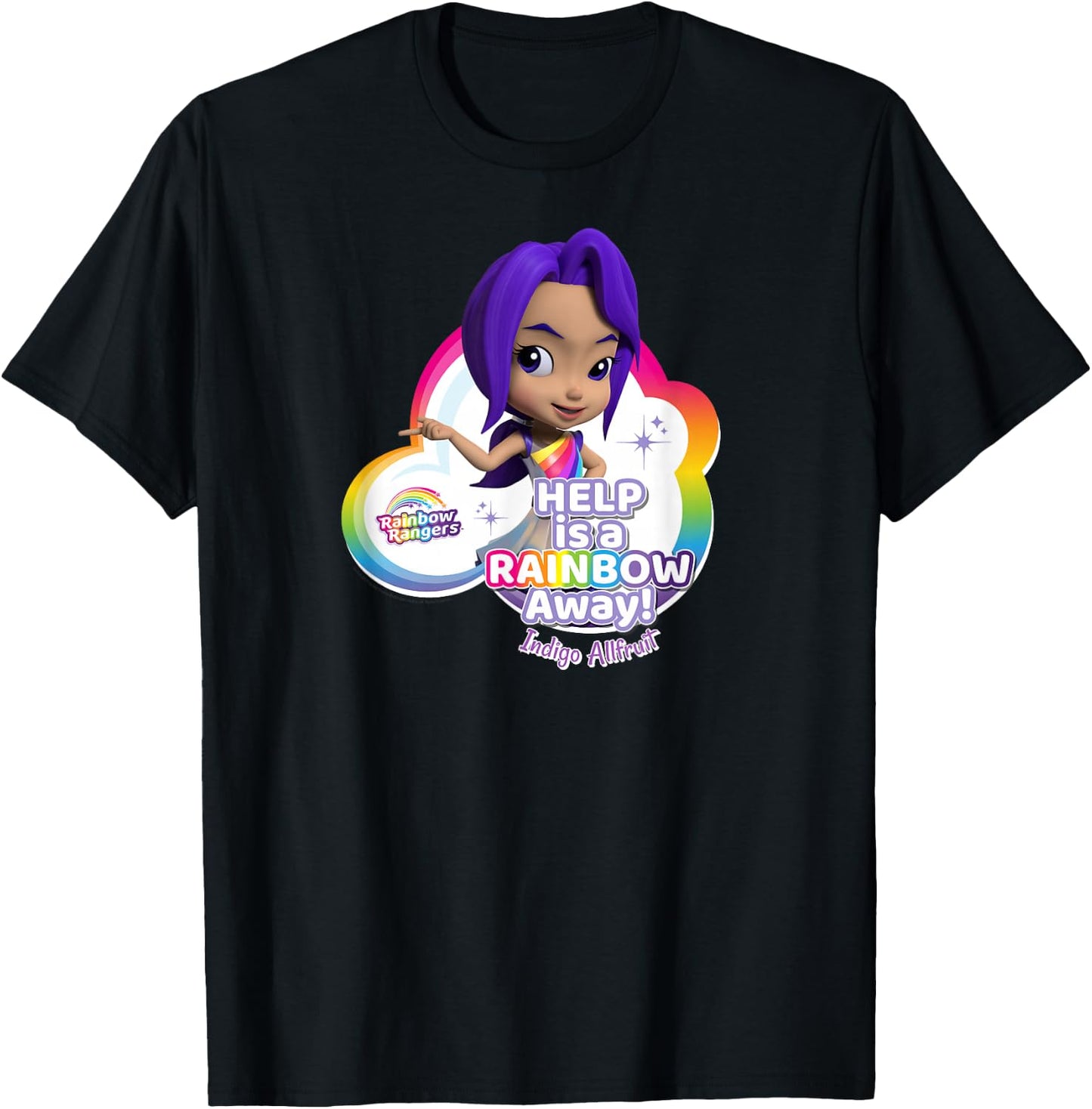 Rainbow Rangers Indigo Allfruit "Help is a Rainbow Away" T-Shirt - T-Shirt | Black