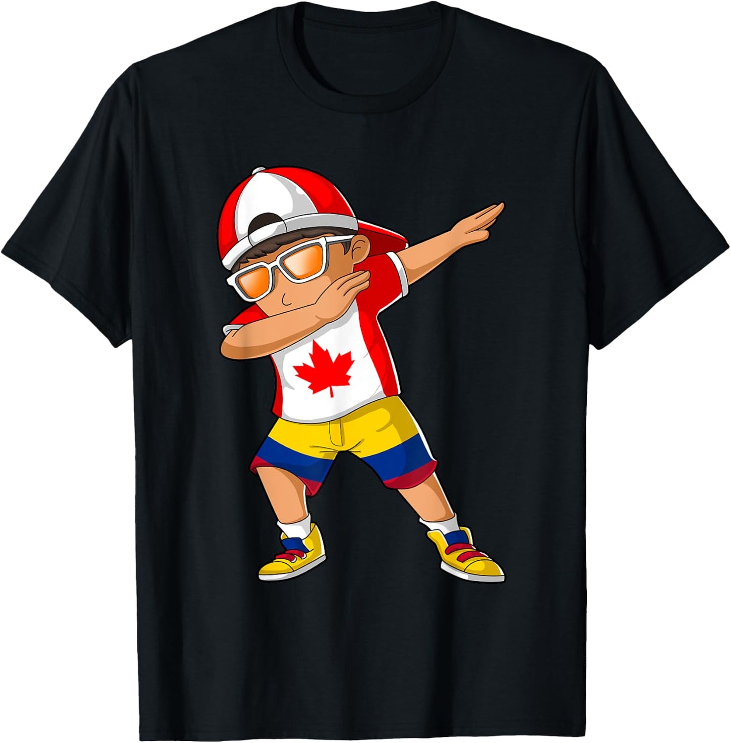 Half Canadian Half Colombian Boy Canada Colombia Flag T-Shirt - T-Shirt | Black