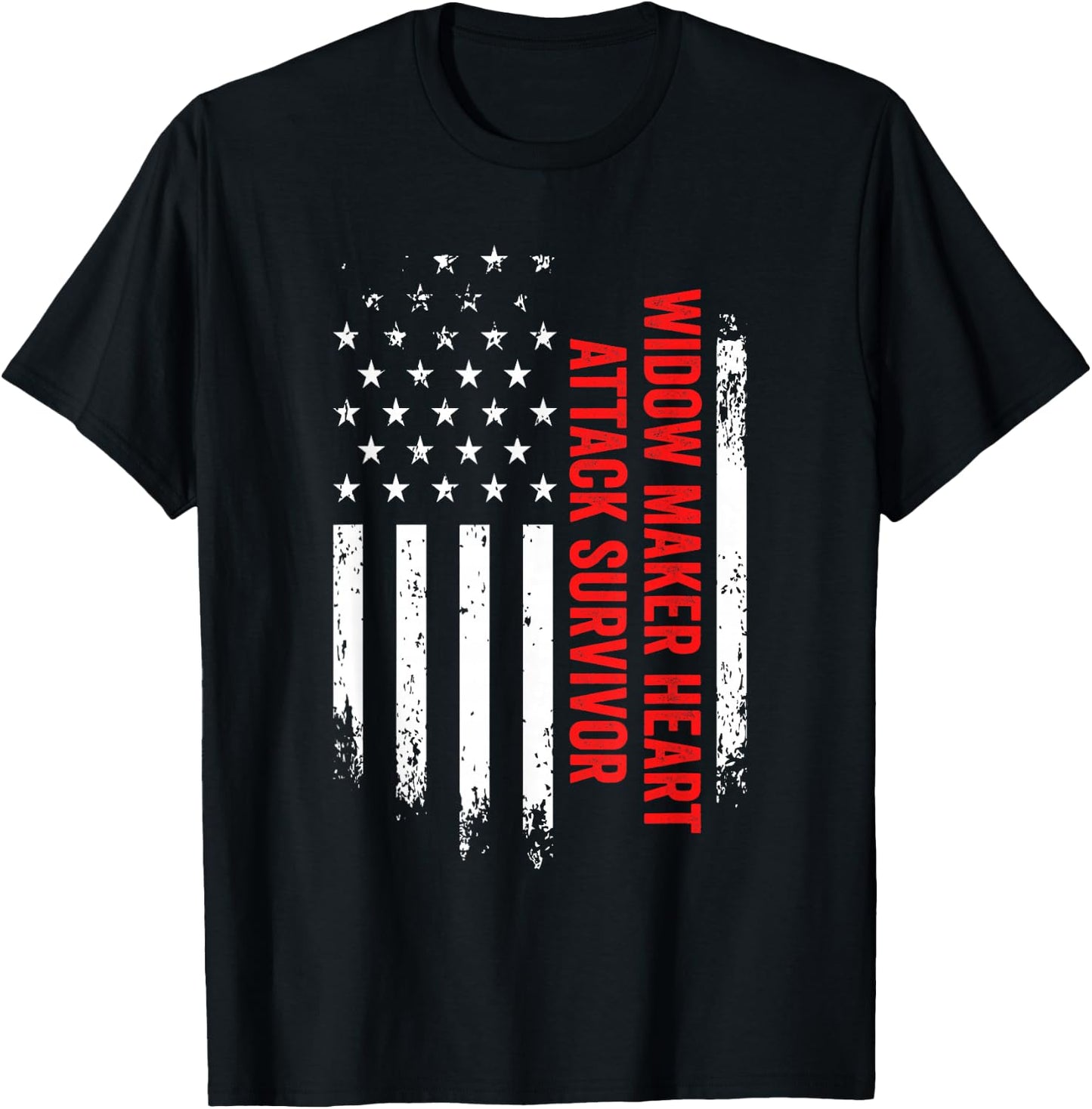 Widow Maker Heart Attack Survivor American Flag Recovery T-Shirt - T-Shirt | Black