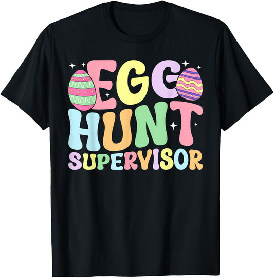 Egg Hunt Supervisor Retro Egg Hunting Party Mom Dad Easter T-Shirt - T-Shirt | Black
