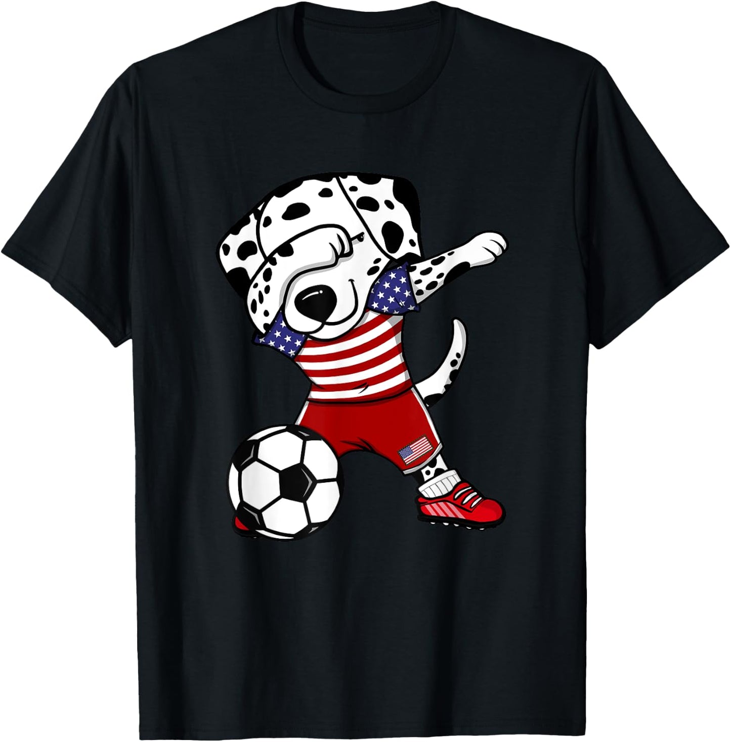 Dabbing Dalmatian America Soccer Fan Jersey US Flag Football T-Shirt - T-Shirt | Black