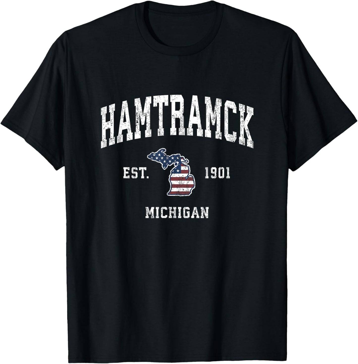 Hamtramck Michigan MI Vintage American Flag Sports Design T-Shirt - T-Shirt | Black