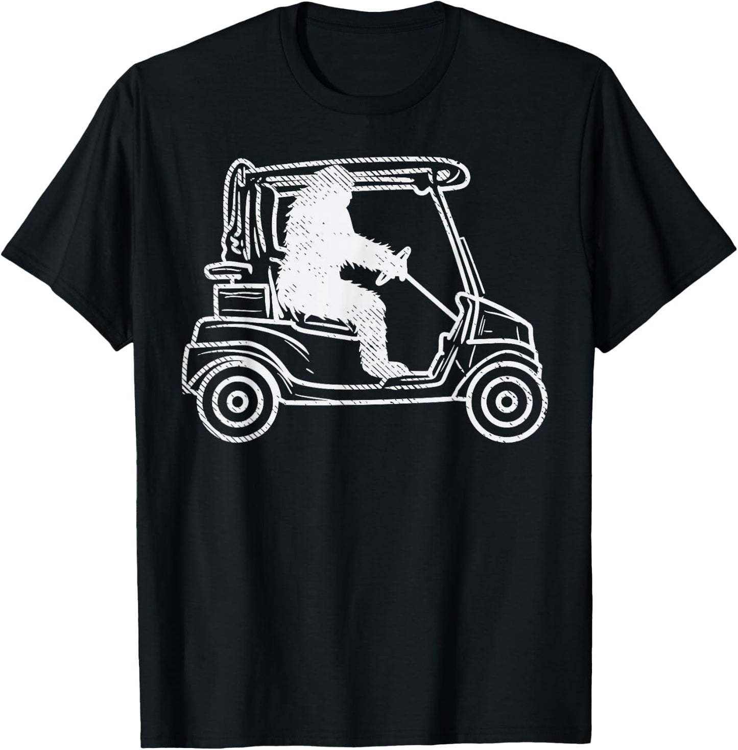 Bigfoot Sasquatch Driving Golf Cart Funny Golfing Golfer T-Shirt - T-Shirt | Black
