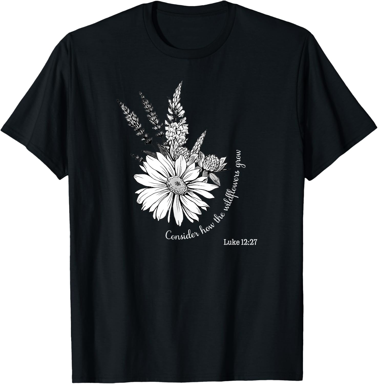 Women's Christian Botanical Flower Scripture T-Shirt - T-Shirt | Black