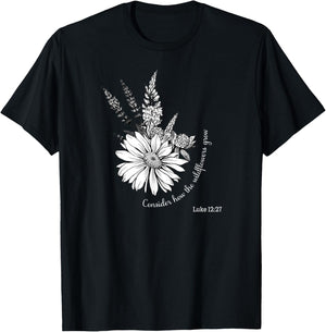 Women's Christian Botanical Flower Scripture T-Shirt - T-Shirt | Black